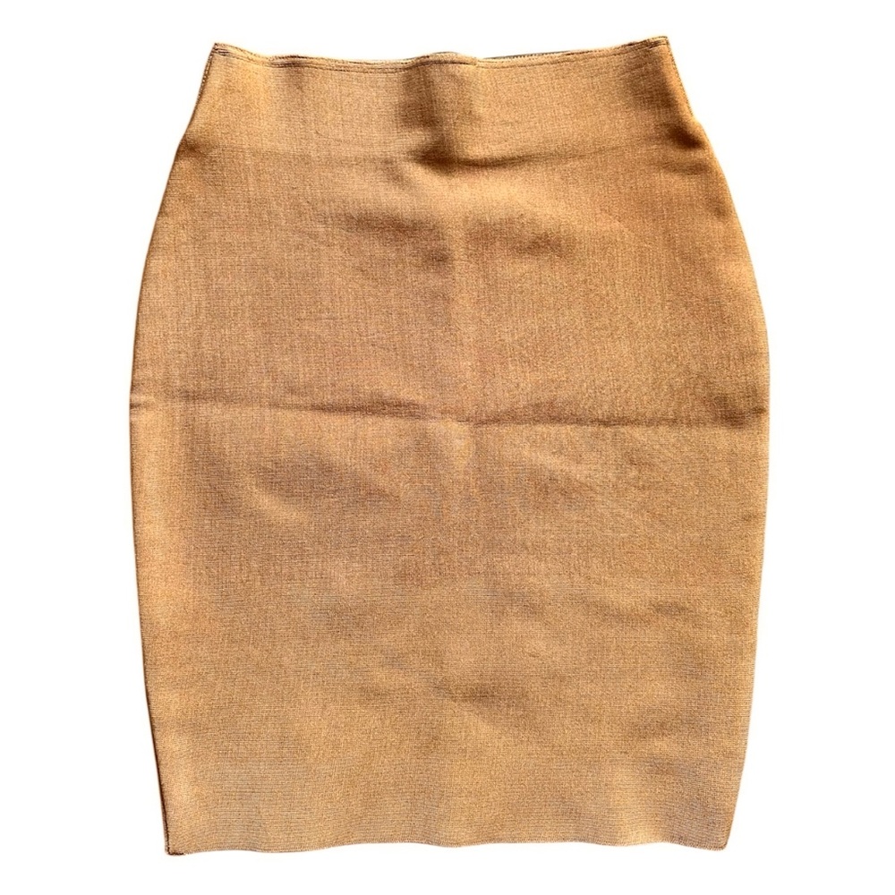 Sexy Office Siren Stretch Tan Bandage Pencil Skirt High Waisted Hot Size Large
